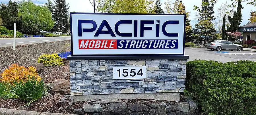 Pacific Mobile Structures building identification sign installed by ESCO Pacific