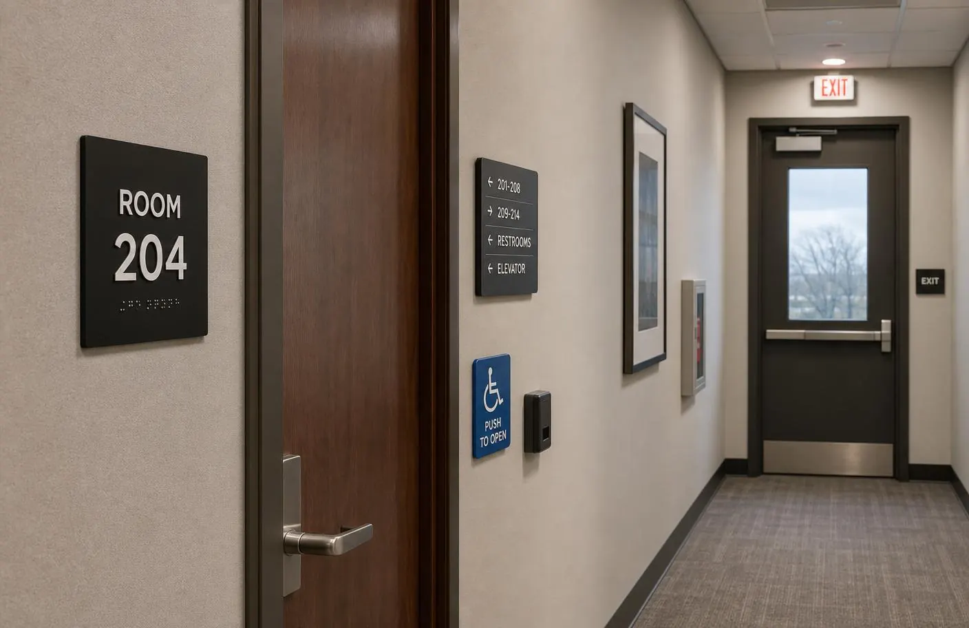 Lobby directory sign with changeable tenant panels