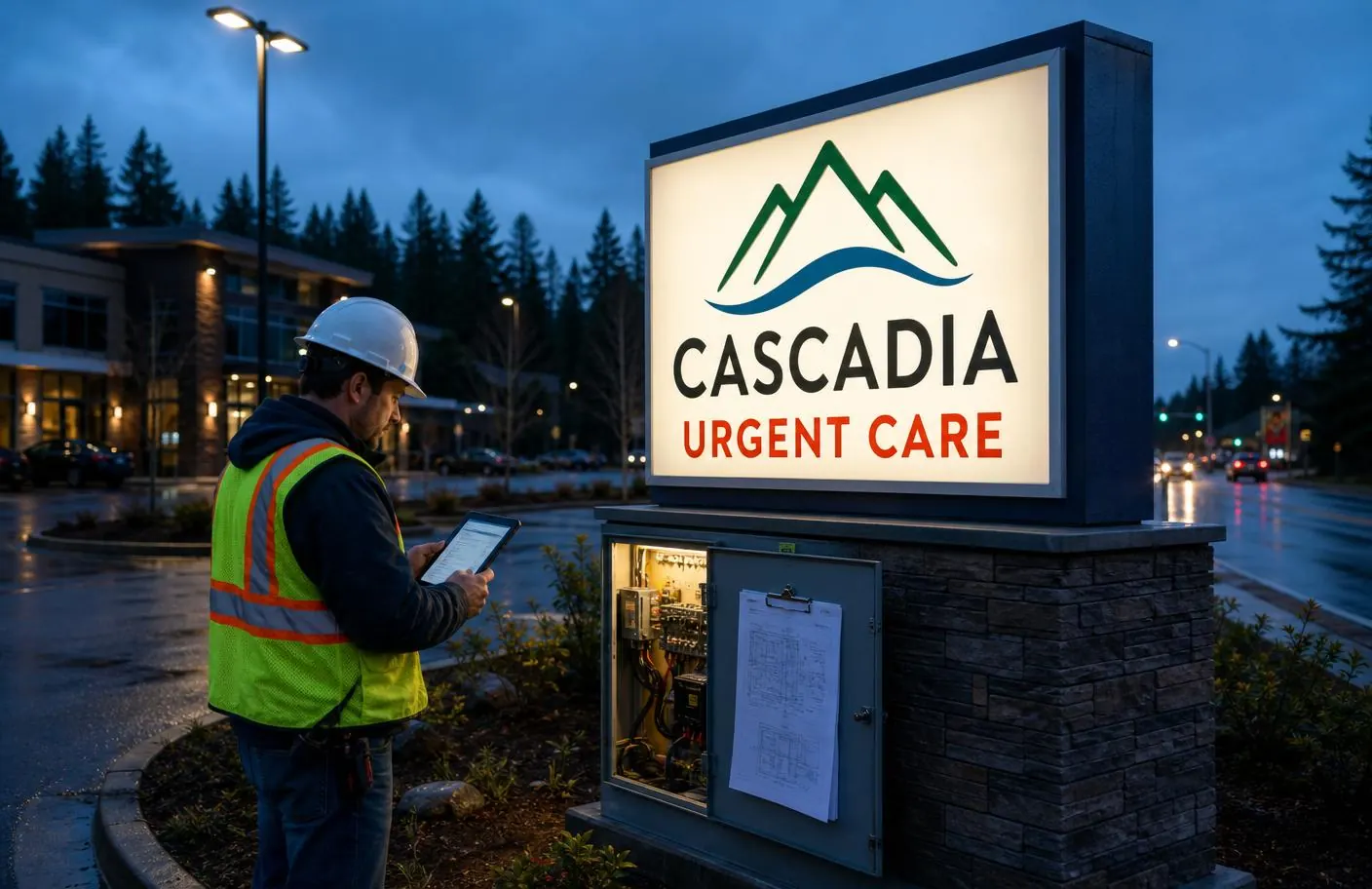 Illuminated monument sign with push-through letters