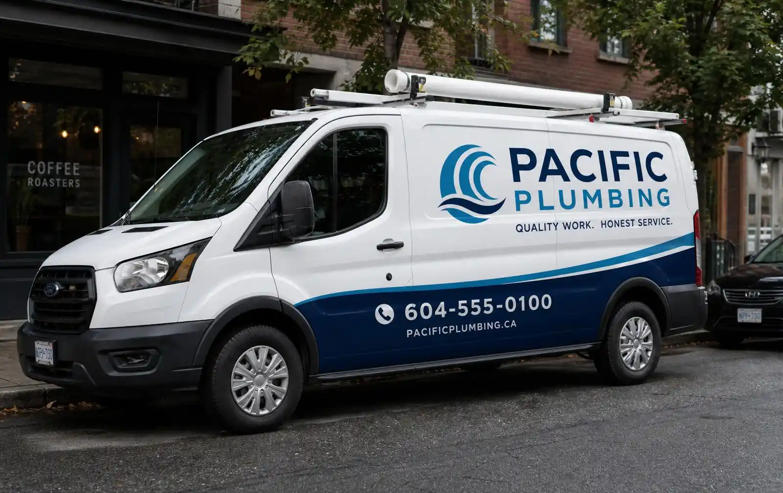 Partial vehicle wrap installation in progress